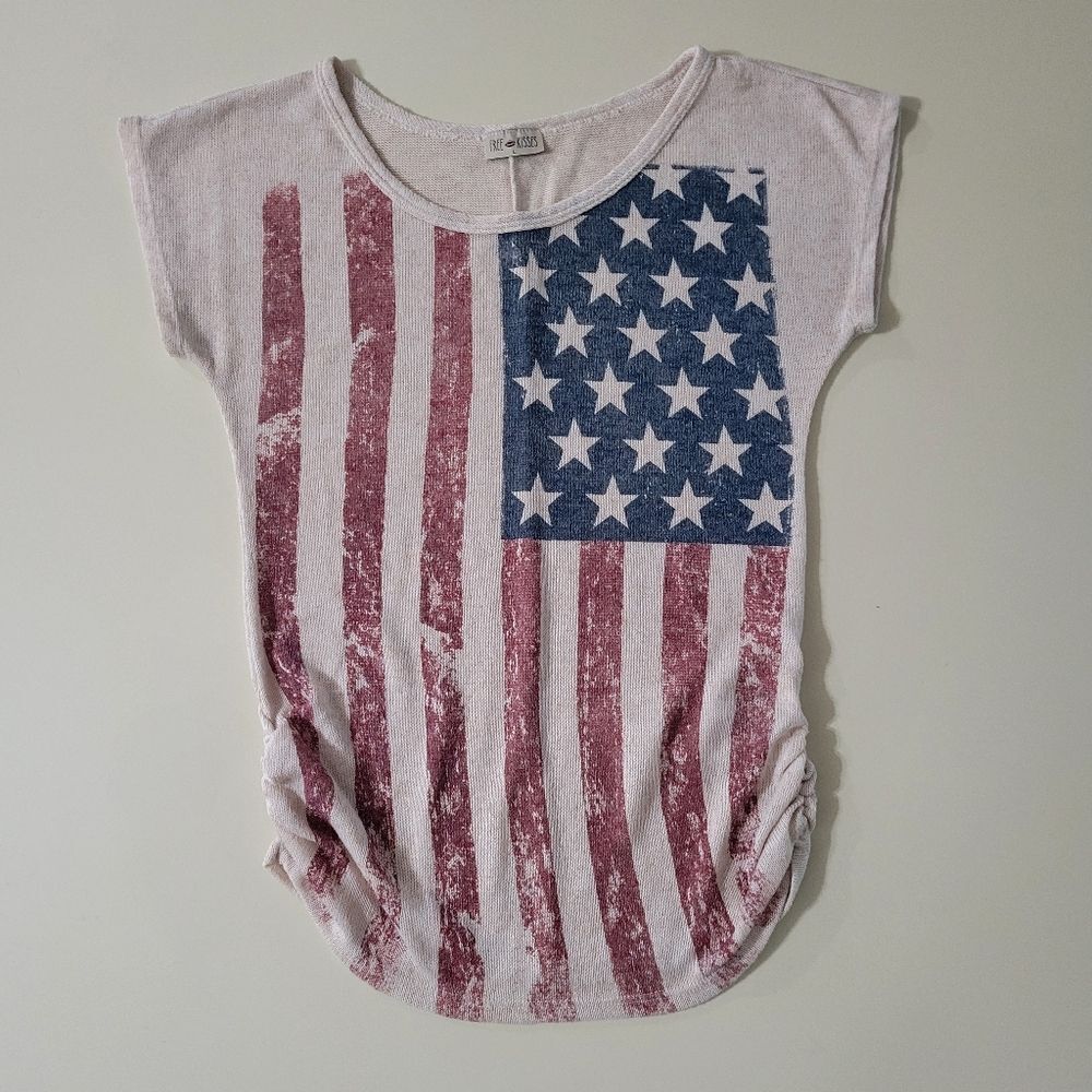 Free Kisses Women's Creme Patriotic Flag Front Knit Vest